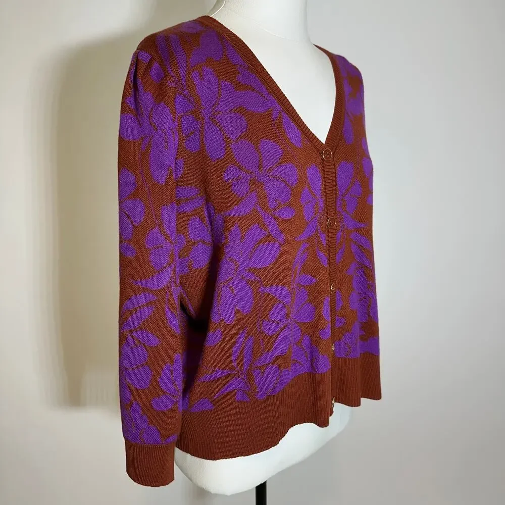 NWT Liz Claiborne Floral V-Neck Button Up Cardigan Sweater Womens Petite Sz PXL